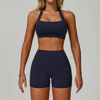 SaneShoppe - 2PCS Yoga Suit Women Sport Bra High Waist Leggings Shorts Outfit Gym Set Fitness Workout Clothes Tight Push Up Impact Sportswear