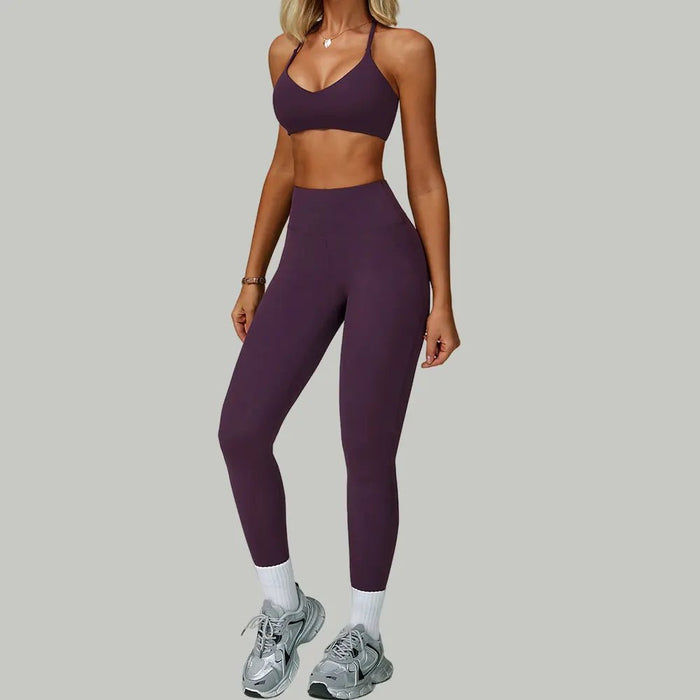 SaneShoppe - 2PCS Yoga Suit Women Sport Bra High Waist Leggings Shorts Outfit Gym Set Fitness Workout Clothes Tight Push Up Impact Sportswear