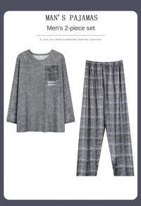 SaneShoppe-Men's Korean Style Plaid Pajama Set with Long-Sleeved Top and Pants