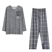 SaneShoppe-Men's Korean Style Plaid Pajama Set with Long-Sleeved Top and Pants