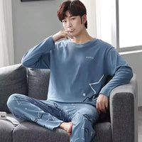 SaneShoppe-Men's Korean Style Plaid Pajama Set with Long-Sleeved Top and Pants