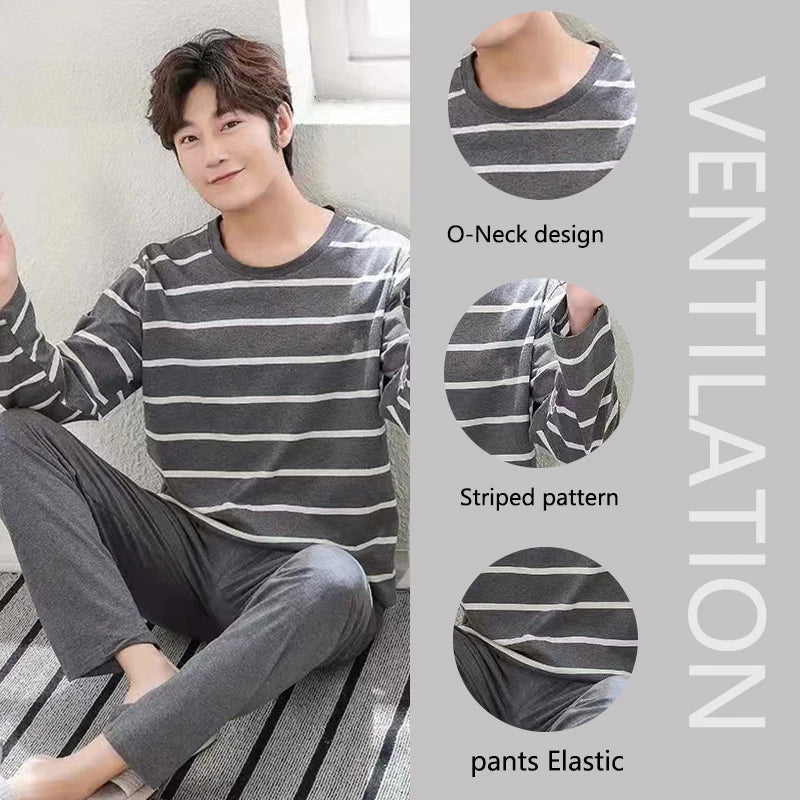 SaneShoppe-Men's Long-Sleeved Pajama Set, Winter Fashion Loungewear
