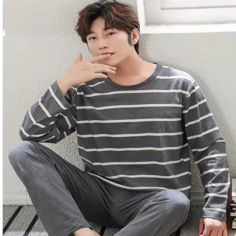 SaneShoppe-Men's Long-Sleeved Pajama Set, Winter Fashion Loungewear