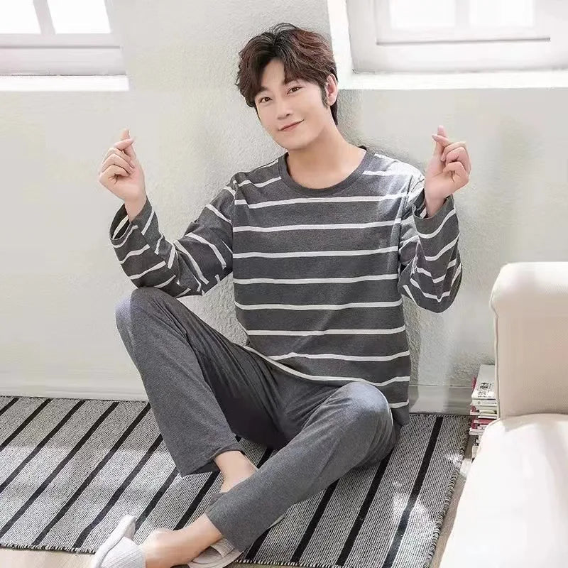 SaneShoppe-Men's Long-Sleeved Pajama Set, Winter Fashion Loungewear