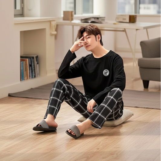 SaneShoppe-Men's Long-Sleeved Pajama Set, Winter Fashion Loungewear