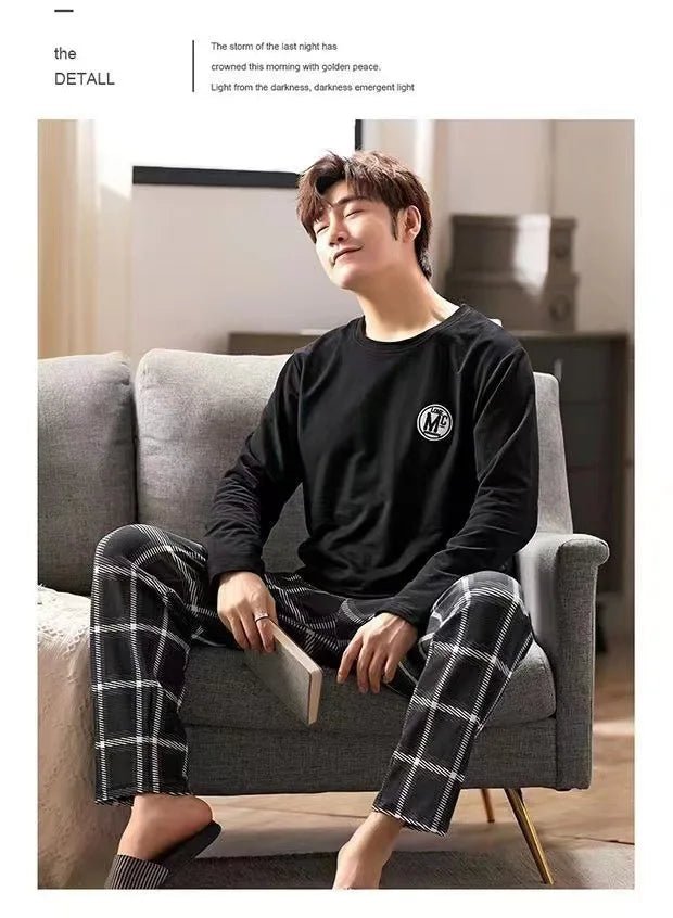 SaneShoppe-Men's Long-Sleeved Pajama Set, Winter Fashion Loungewear