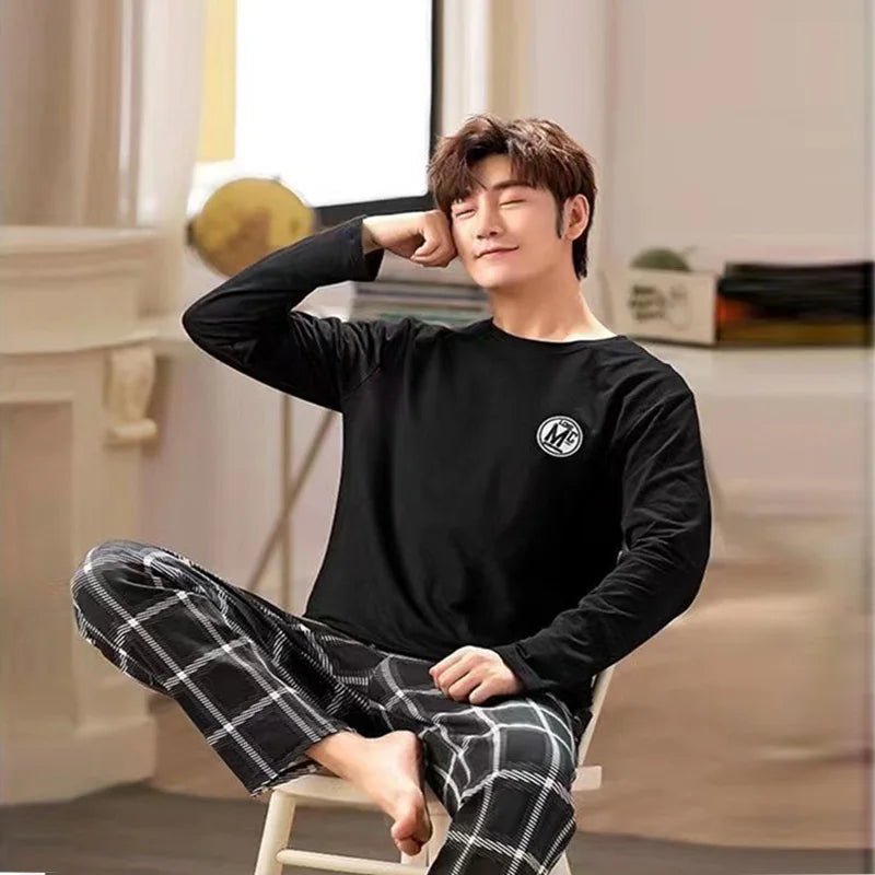 SaneShoppe-Men's Long-Sleeved Pajama Set, Winter Fashion Loungewear