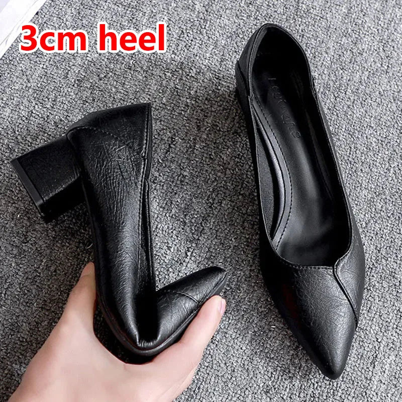SaneShoppe - 3 - 5cm Chunky Heeled Women Shoes Square Heel Leather Shoes Pumps Zapatos De Mujer Fashion Designer Office Ladies Single Shoe