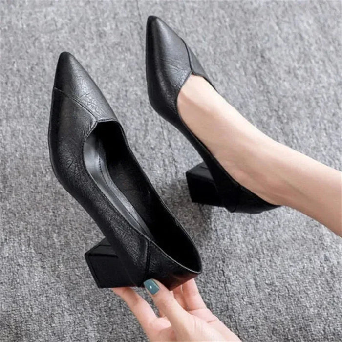 SaneShoppe - 3 - 5cm Chunky Heeled Women Shoes Square Heel Leather Shoes Pumps Zapatos De Mujer Fashion Designer Office Ladies Single Shoe
