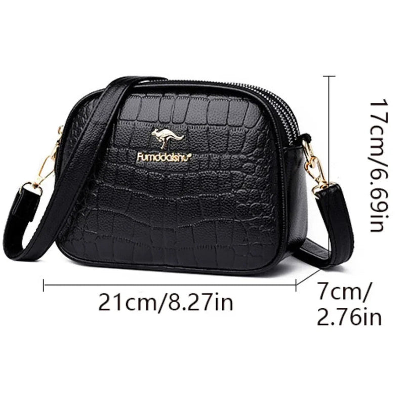 SaneShoppe - 3 Layers Zipper Pockets Quality Crocodile PU Leather Women's Handbags Shoulder CrossBody Bags Light Luxury Female Handbag Sac