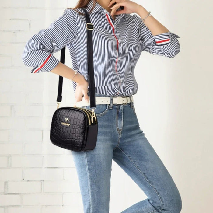 SaneShoppe - 3 Layers Zipper Pockets Quality Crocodile PU Leather Women's Handbags Shoulder CrossBody Bags Light Luxury Female Handbag Sac