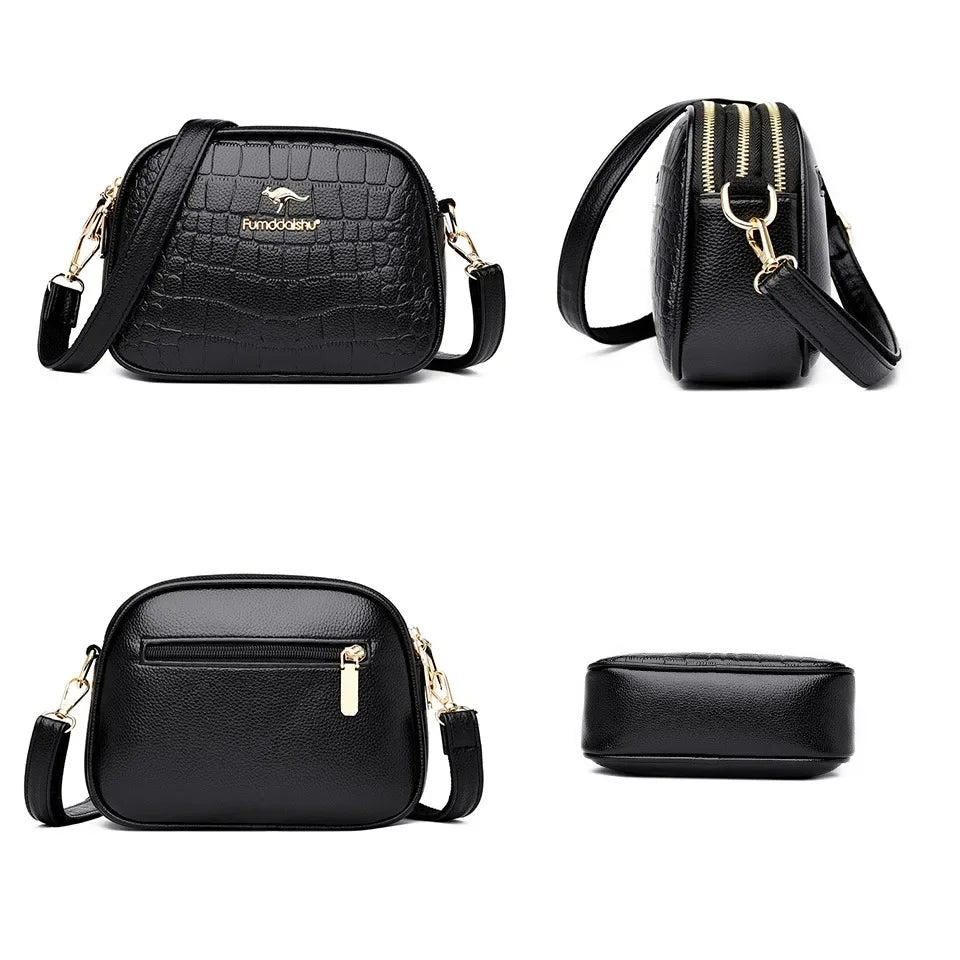 SaneShoppe - 3 Layers Zipper Pockets Quality Crocodile PU Leather Women's Handbags Shoulder CrossBody Bags Light Luxury Female Handbag Sac
