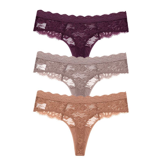 SaneShoppe - 3 PCS / Set S - XL Women Sexy Panties G - string Lace Lingerie Bikini