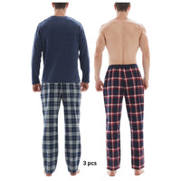 SaneShoppe - 3 - Piece Men's Pyjama Long - Sleeve Polyester Top and Check Cotton Pants.