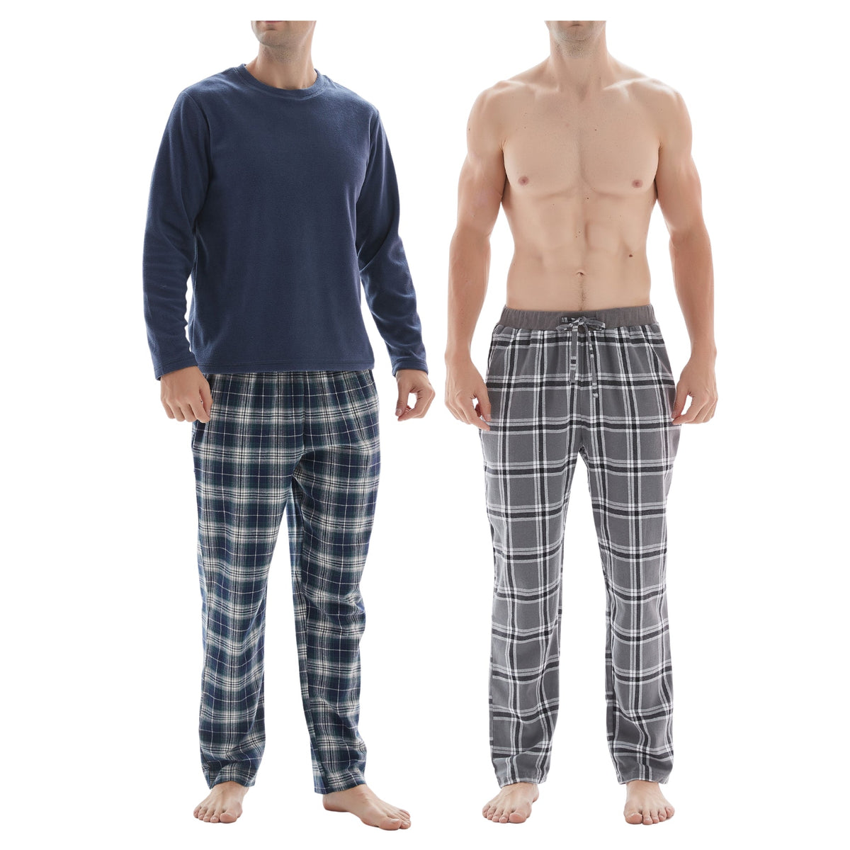 SaneShoppe - 3 - Piece Men's Pyjama Long - Sleeve Polyester Top and Check Cotton Pants.