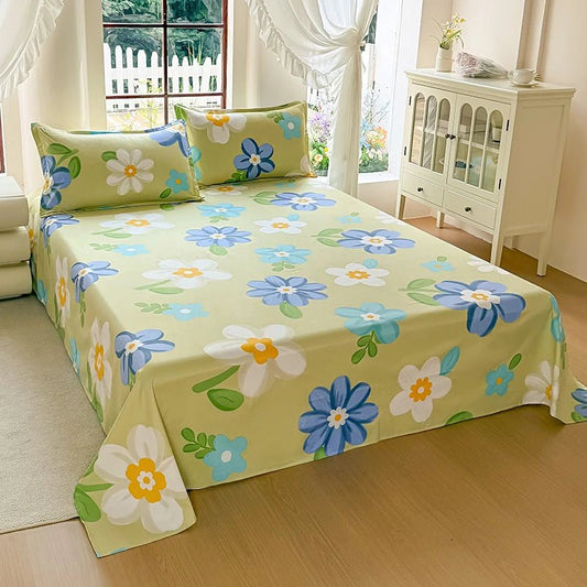 SaneShoppe-Solid Color Bed Sheet Set with Pillowcase - Single/Queen/King Size Flat Bedsheets