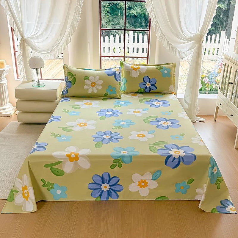 SaneShoppe-Solid Color Bed Sheet Set with Pillowcase - Single/Queen/King Size Flat Bedsheets