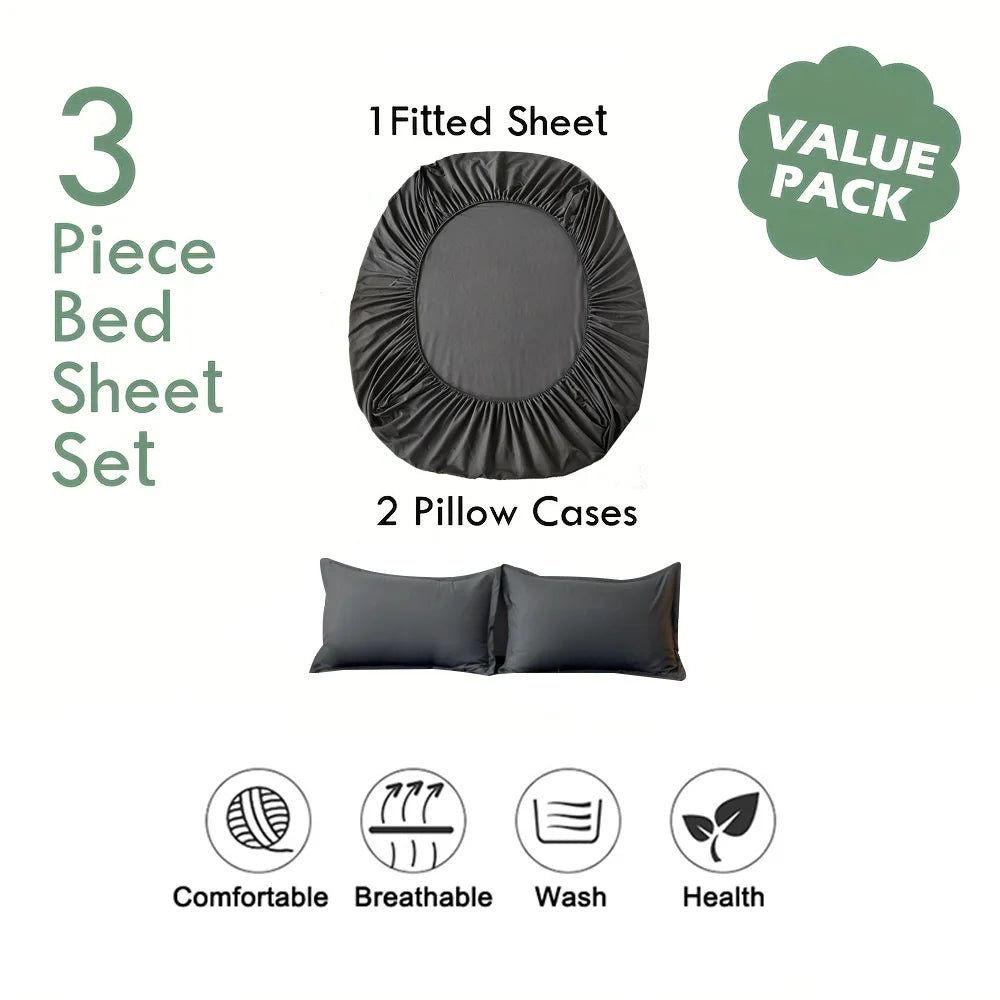 SaneShoppe-Soft Cotton Bed Sheet Set with Pillowcases, Breathable Mattress Cover and Bedding Set