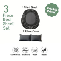 SaneShoppe-Soft Cotton Bed Sheet Set with Pillowcases, Breathable Mattress Cover and Bedding Set