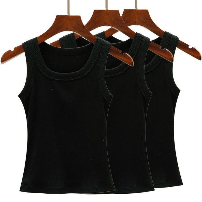 SaneShoppe - 3PCS Set Cotton Camisole Vest Paired Summer Slim Fit Clothing Simple Versatile Basic Top Breathable Womens Korean Style Tops