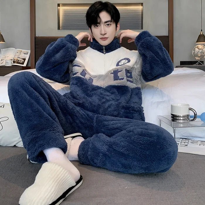 SaneShoppe - 5XL Men's Winter Fleece Pajama Set - Warm Cartoon Flannel Sleepwear