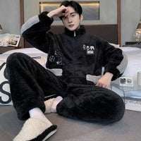 SaneShoppe - 5XL Men's Winter Fleece Pajama Set - Warm Cartoon Flannel Sleepwear