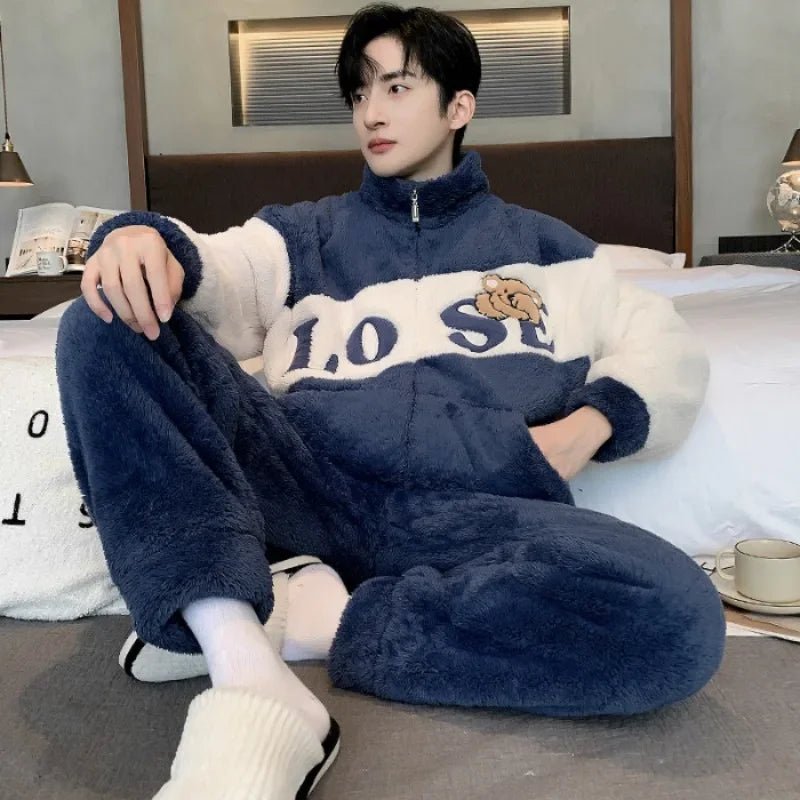 SaneShoppe - 5XL Men's Winter Fleece Pajama Set - Warm Cartoon Flannel Sleepwear