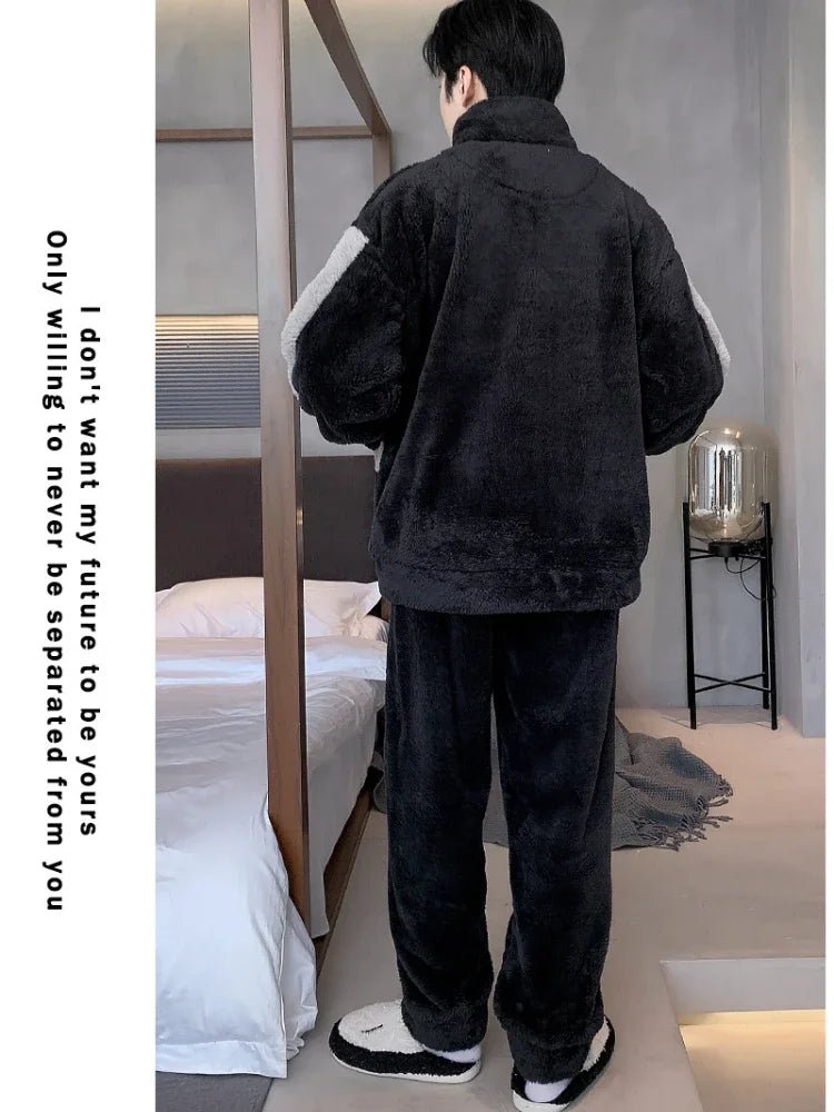 SaneShoppe - 5XL Men's Winter Fleece Pajama Set - Warm Cartoon Flannel Sleepwear