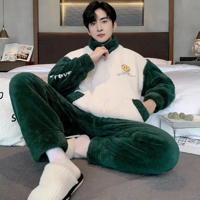 SaneShoppe - 5XL Men's Winter Fleece Pajama Set - Warm Cartoon Flannel Sleepwear