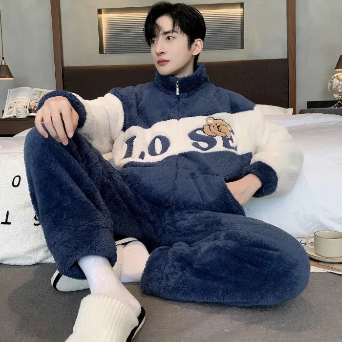 SaneShoppe - 5XL Men's Winter Fleece Pajama Set - Warm Cartoon Flannel Sleepwear