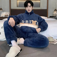 SaneShoppe - 5XL Men's Winter Fleece Pajama Set - Warm Cartoon Flannel Sleepwear