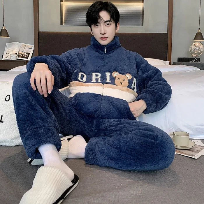 SaneShoppe - 5XL Men's Winter Fleece Pajama Set - Warm Cartoon Flannel Sleepwear