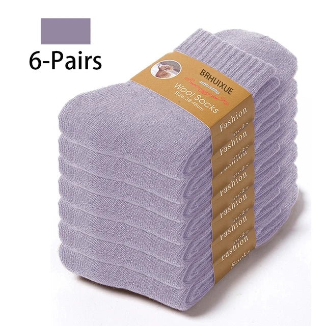 SaneShoppe - 6 Pairs Winter Wool Socks Male Men's Socks Super Thicker Solid Socks Merino Plush Women's Socks Against Cold Snow Terry Socks
