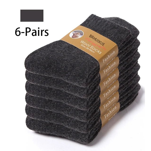 SaneShoppe - 6 Pairs Winter Wool Socks Male Men's Socks Super Thicker Solid Socks Merino Plush Women's Socks Against Cold Snow Terry Socks