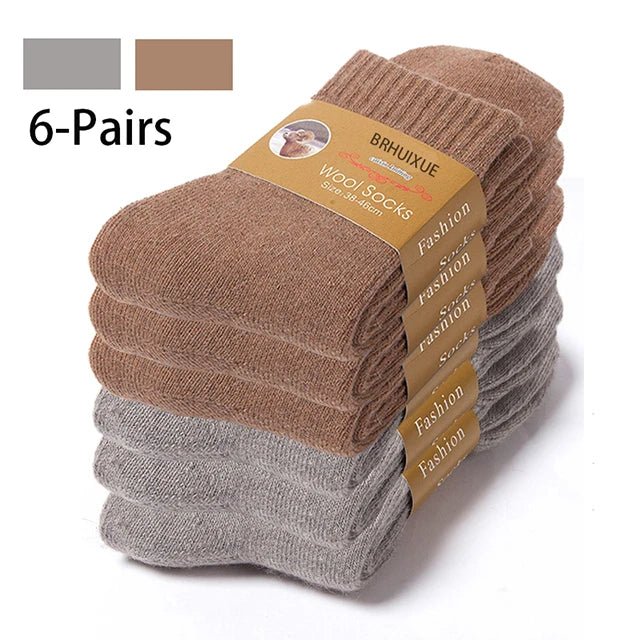 SaneShoppe - 6 Pairs Winter Wool Socks Male Men's Socks Super Thicker Solid Socks Merino Plush Women's Socks Against Cold Snow Terry Socks