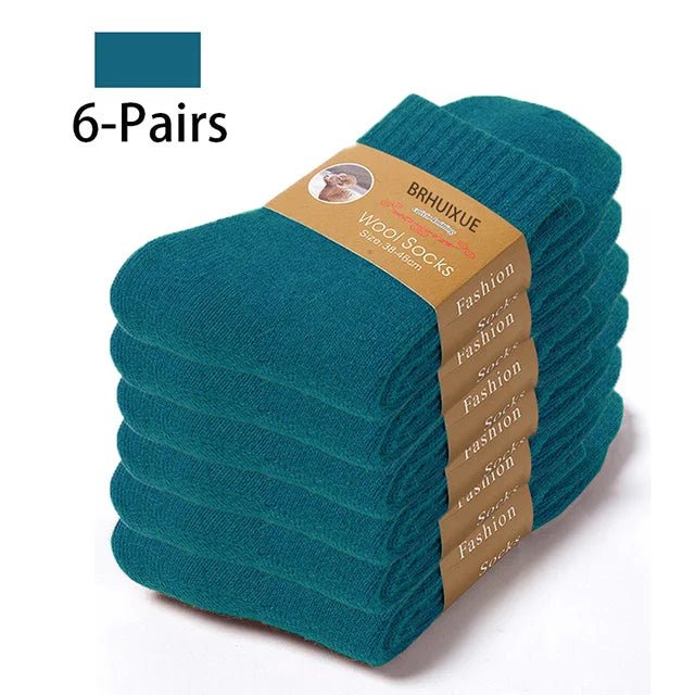 SaneShoppe - 6 Pairs Winter Wool Socks Male Men's Socks Super Thicker Solid Socks Merino Plush Women's Socks Against Cold Snow Terry Socks