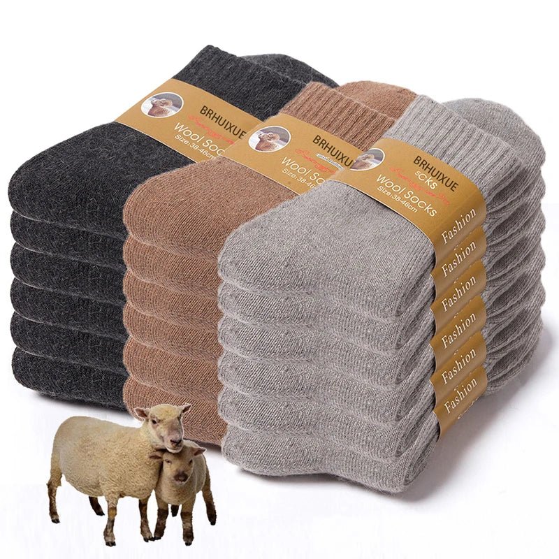 SaneShoppe - 6 Pairs Winter Wool Socks Male Men's Socks Super Thicker Solid Socks Merino Plush Women's Socks Against Cold Snow Terry Socks