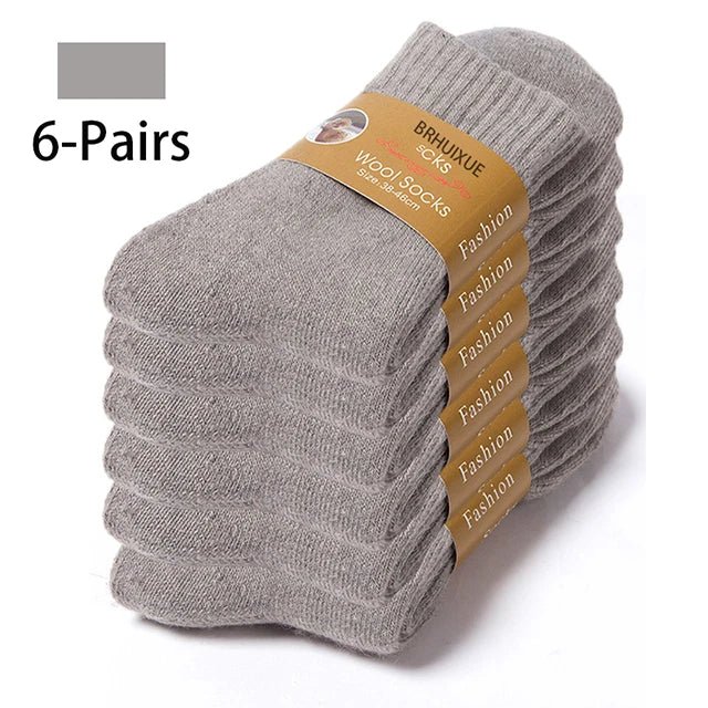 SaneShoppe - 6 Pairs Winter Wool Socks Male Men's Socks Super Thicker Solid Socks Merino Plush Women's Socks Against Cold Snow Terry Socks