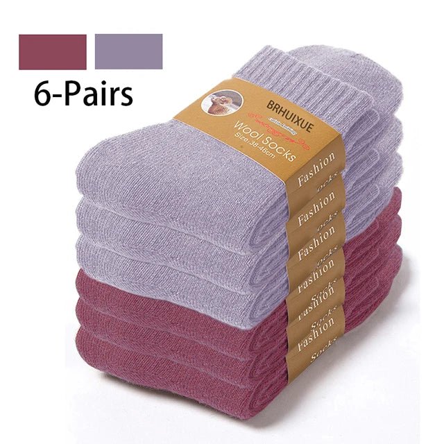 SaneShoppe - 6 Pairs Winter Wool Socks Male Men's Socks Super Thicker Solid Socks Merino Plush Women's Socks Against Cold Snow Terry Socks