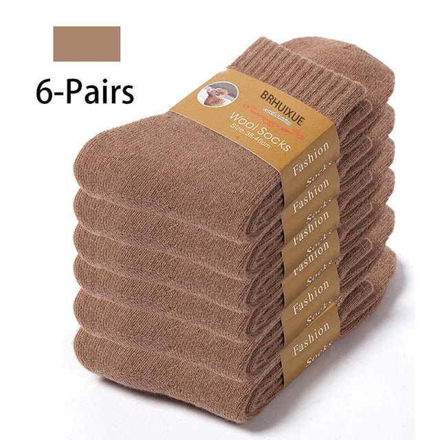 SaneShoppe - 6 Pairs Winter Wool Socks Male Men's Socks Super Thicker Solid Socks Merino Plush Women's Socks Against Cold Snow Terry Socks