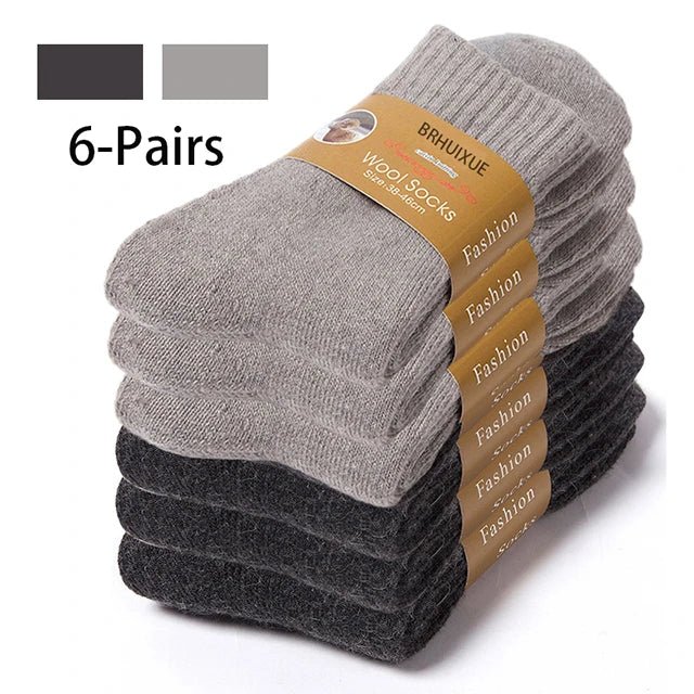 SaneShoppe - 6 Pairs Winter Wool Socks Male Men's Socks Super Thicker Solid Socks Merino Plush Women's Socks Against Cold Snow Terry Socks
