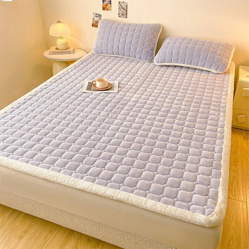 SaneShoppe - A - Class Milk Velvet Printed Mattress Topper Cartoon Thickened Warm Quilted Non - Slip Mat Student Dorm Cushion for All Seasons