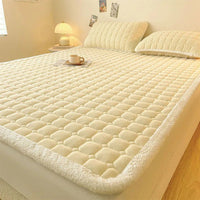 SaneShoppe - A - Class Milk Velvet Printed Mattress Topper Cartoon Thickened Warm Quilted Non - Slip Mat Student Dorm Cushion for All Seasons