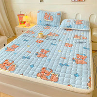 SaneShoppe - A - Class Milk Velvet Printed Mattress Topper Cartoon Thickened Warm Quilted Non - Slip Mat Student Dorm Cushion for All Seasons