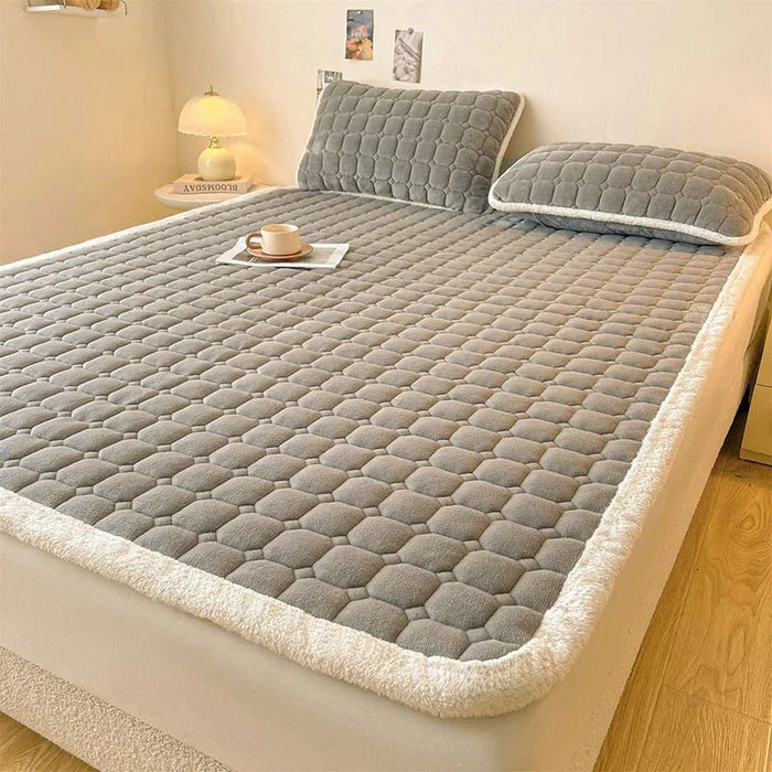 SaneShoppe - A - Class Milk Velvet Printed Mattress Topper Cartoon Thickened Warm Quilted Non - Slip Mat Student Dorm Cushion for All Seasons