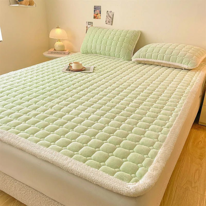 SaneShoppe - A - Class Milk Velvet Printed Mattress Topper Cartoon Thickened Warm Quilted Non - Slip Mat Student Dorm Cushion for All Seasons