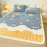 SaneShoppe - A - Class Milk Velvet Printed Mattress Topper Cartoon Thickened Warm Quilted Non - Slip Mat Student Dorm Cushion for All Seasons