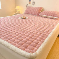 SaneShoppe - A - Class Milk Velvet Printed Mattress Topper Cartoon Thickened Warm Quilted Non - Slip Mat Student Dorm Cushion for All Seasons