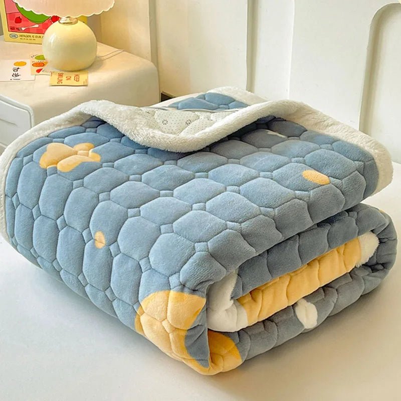 SaneShoppe - A - Class Milk Velvet Printed Mattress Topper Cartoon Thickened Warm Quilted Non - Slip Mat Student Dorm Cushion for All Seasons