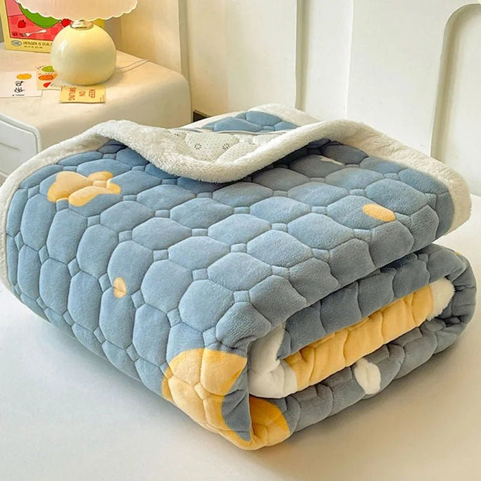 SaneShoppe - A - Class Milk Velvet Printed Mattress Topper Cartoon Thickened Warm Quilted Non - Slip Mat Student Dorm Cushion for All Seasons